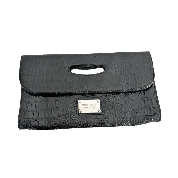Nine West Envelope Style Clutch Y2K Black Croc Texture Bag Card Pockets 12"x7" - Picture 2 of 7